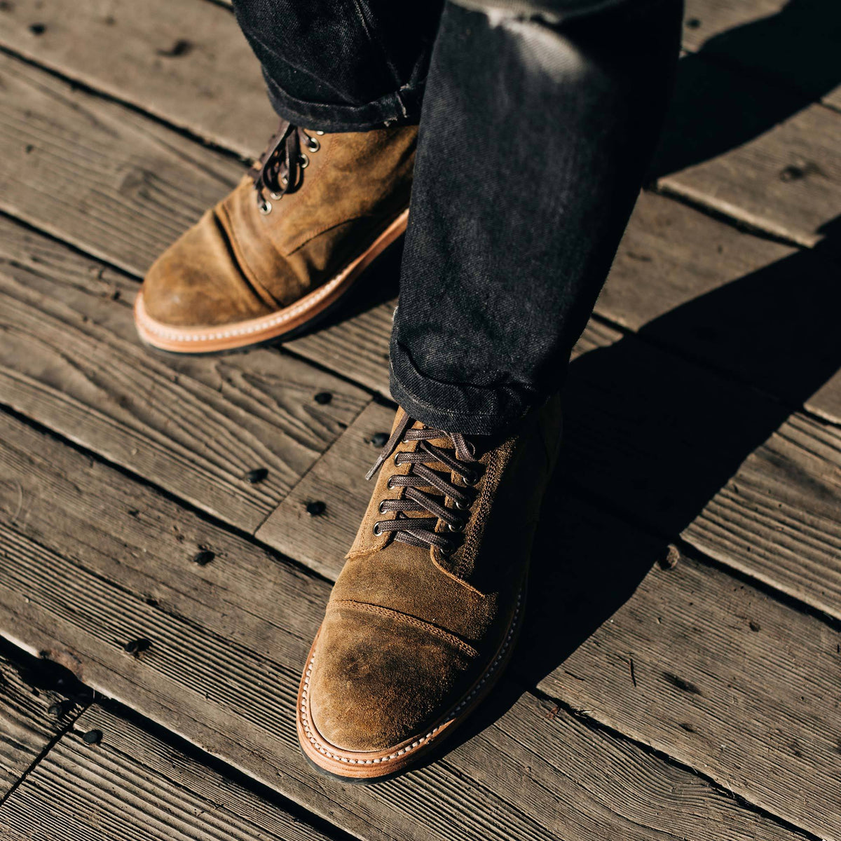Taylor Stitch Brown Suede with Waxed Laces The Moto Boot in Espresso Grizzly | Taylor Stitch main image 3